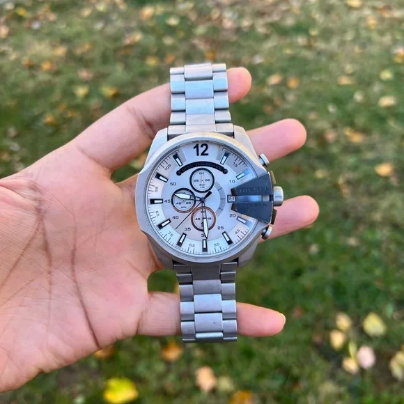 Diesel Mens Mega Chief Chronograph Silver-Tone Stainless Steel Watch - Picture 2 of 8